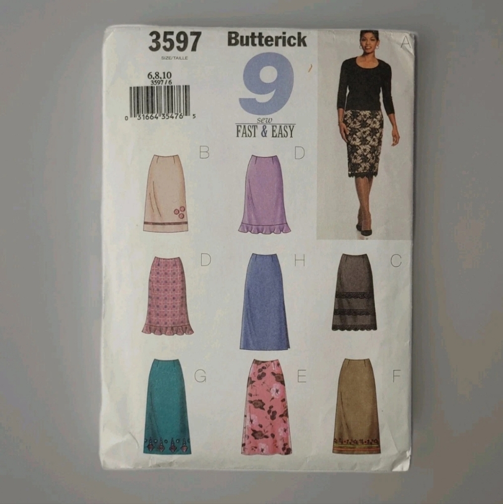 Women's Y2K Straight A-Line Skirt Sewing Pattern 9 Styles 6,8,10- Butterick 3597